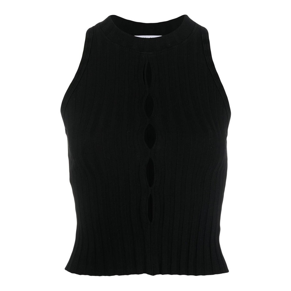 Cotton Citizen High Neck Sleeveless Ribbed Cutout Knitted Tank Top Black XS